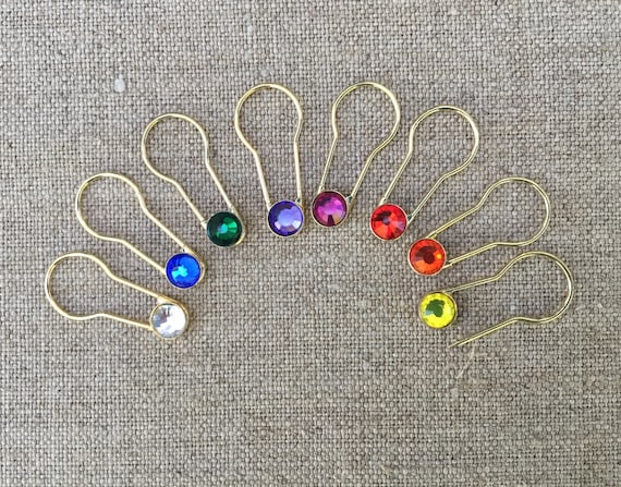 Beaded Ring Stitch Markers, Handmade in California, 5 Beaded Ring St Markers,  1 Locking St Marker, Knitting Stitch Markers 