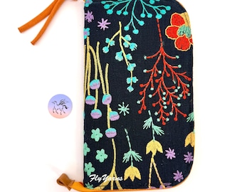 Atenti Posy Needle Case Floral Embroidered Zipper Crochet Hook Knitting Tool Organizer Storage Pouch
