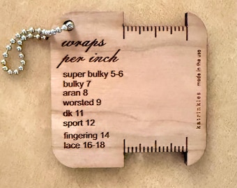 Katrinkles Wraps Per Inch Gauge: Lightweight Wood 2.5" Square, WPI Information, Knitting Crochet Tool