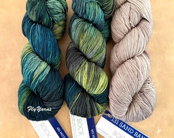 Malabrigo Orienta Shawl Kit: 2-Misterio & 1-Sand Bank Kettle-Dyed Sock Yarn April 2026 KAL