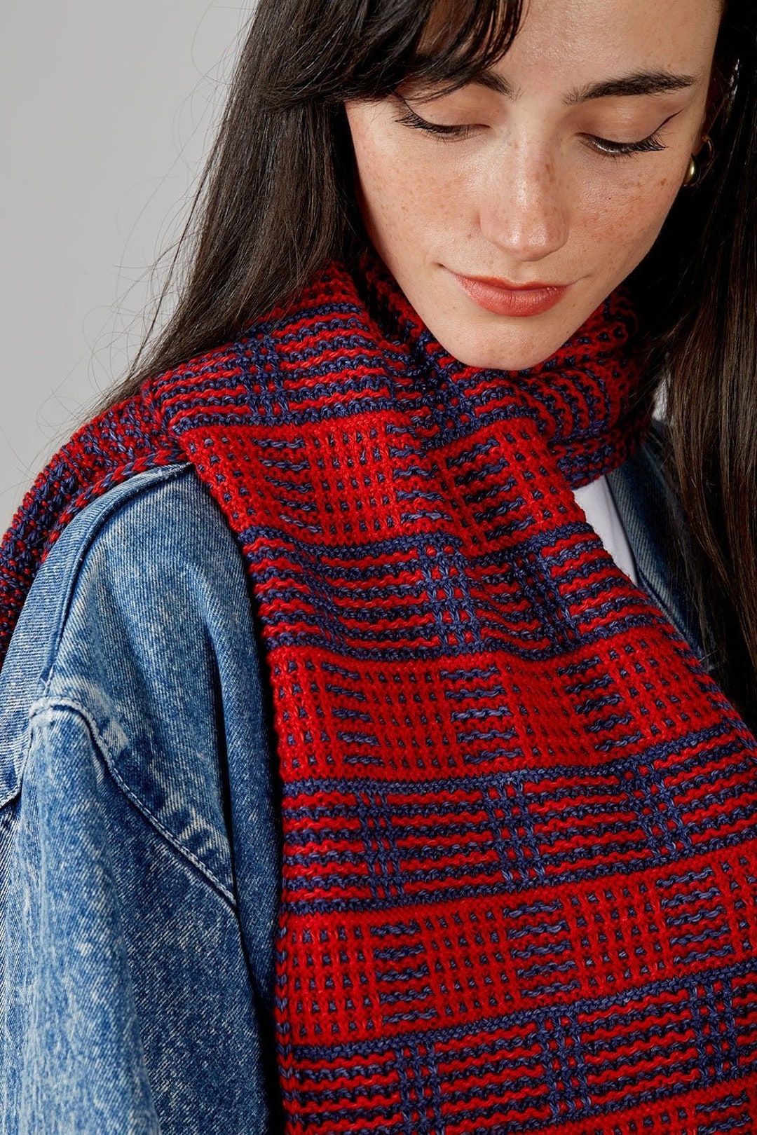 Flannel Scarf Kit Urth Yarns, Various Color Combinations, Red and Blue