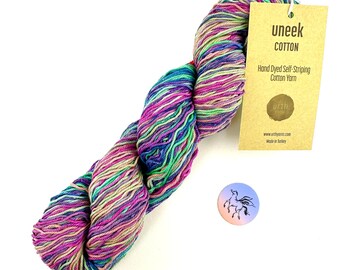 Urth Uneek #1091 Cotton Self-Striping Yarn Pink Mint Blue Magenta Hand Dyed DK Weight Yarn, 275yd / 250M 3.5 oz / 100gr each-priced per hank
