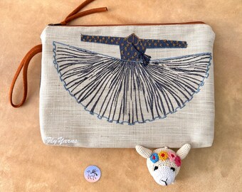 Atenti Spinderella Grand Pouch Embroidered Duck Canvas Yarn Tool Bag Knitting Crochet Organizer Wristlet