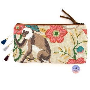 Atenti Monkey Tall Tool Pouch: Zipper Notions Bag Knitting Needle Case (10" W x 5" H)