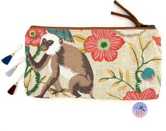 Atenti Monkey Tall Tool Pouch Embroidered Floral Fabric Knitting Needle Notion Case 10x5x1