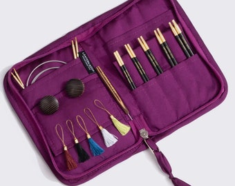Lantern Moon GRACE 4" Ebony Interchangeable Knitting Needle Set: 5 Pair-4" Tips, Silk Case