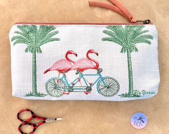 Atenti Tall Tool Pouch Flamingos Striped Fabric Knitting Needle Notion Pencil Case 10x5x1
