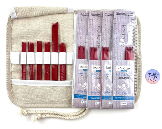 Featured listing image: Kollage Red DPN 5" Full Set US0-US7 10 Sizes Celebration Red Kollage Set Limited Edition Original 4 Sided Knitting Needles Free Shipping USA