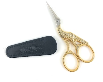 Gingher Stork 3.5" Embroidery Scissors Gold-handled Stork Scissors 3 1/2" Gingher Guaranteed Full Lifetime Warranty Fine Tips Slender Blades