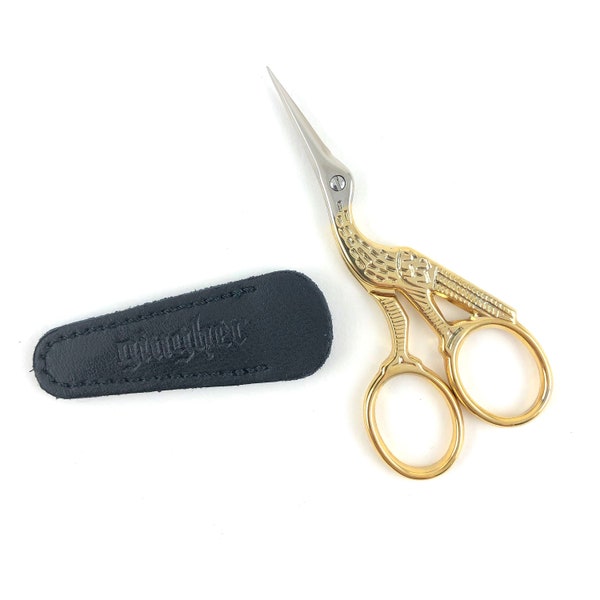 Gingher Stork 3.5" Embroidery Scissors Gold-handled Stork Scissors 3 1/2" Gingher Guaranteed Full Lifetime Warranty Fine Tips Slender Blades