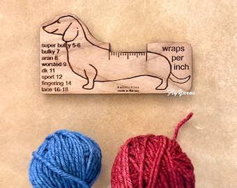 Katrinkles Dachshund Yarn Gauge Tool Wooden WPI Measure Guide Spinner Crocheter Fiber Artist