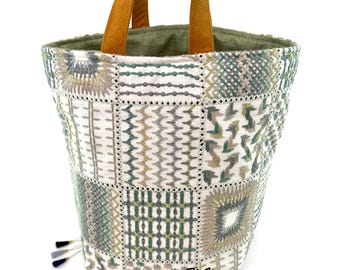 Atenti Hope Basket Lily: Embroidered Knitting Project Bucket Bag with Pockets Made USA