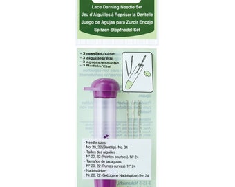 Clover Lace Darning Needle Set: Bent Tip Needles & Tube Case, 3 PC Silver Set