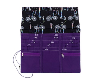 Della Q Tri-Fold Circular Knitting Needle Case: Prints YarnBombing, Coffee & Yarn Green or Purple