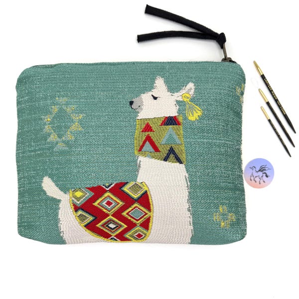 Atenti Accessory Pouch MamaLlama Blue Llama Fabric Knitting Tool Notion Zip Bag 8x6x2