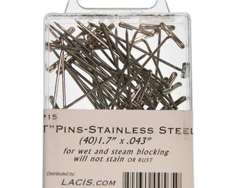 T Pins Blocking Pins T Pins Stainless Steel Lacis Blocking Pins 1.7 Inch T Pins 40 Pins OR 1.2 Inch 100 Pins wet or dry blocking Rust Proof