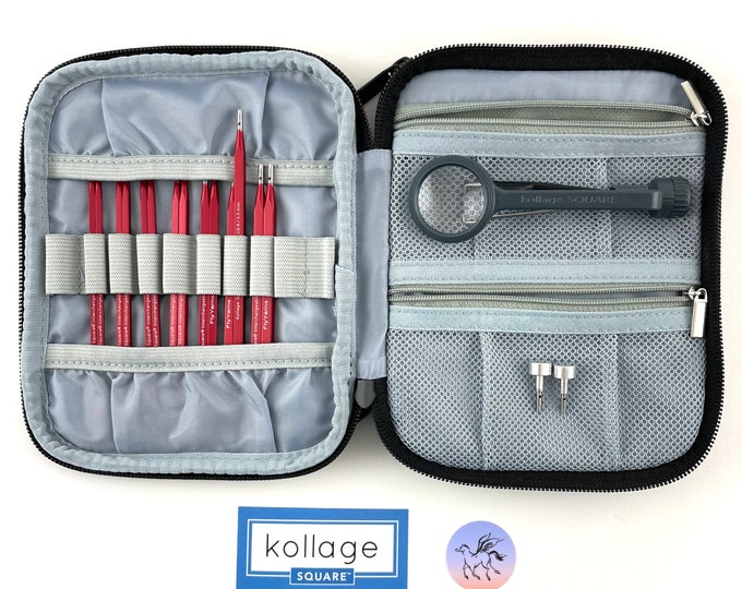 Featured listing image: Kollage Square 5.5" Mini Interchangeable RED Needle Set US4-US10 Choose Soft or Firm Cables Set Includes 3 cables 7 Pair of Needle Tips