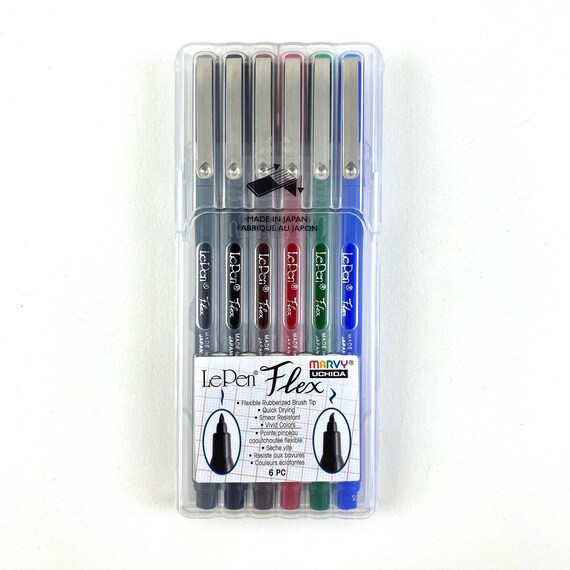 Marvy LePen Flex Brush Tip Pen Set - Brush Pen Point Style - Black, Red, Blue, Green, Brown, Dark Gray - Black, Red, Blue, Green, Brown, Dark Gray Barrel - Rubberized Tip - 6 / Set Marvy LePen Flex Brush Tip Pen Set - Brush Pen Point Style - Black, Red, Blue, Green, Brown, Dark Gray - Black, Red, Blue, Green, Brown, Dark Gray Barrel - Rubberized Tip - 6 / Set