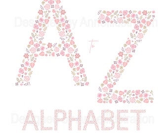 Floral Alphabet Clipart,Letters,Pink,Wedding Clipart,Floral Monogram,Flower Letters,Romantic,Vector,Instant download Illustration_AP11