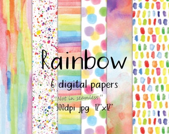 Watercolor rainbow digital papers(Not in seamless format),Watercolor pastel,Soft,Background,Instant download Illustration_DP25