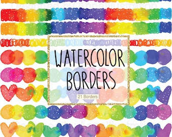 水彩レインボーボーダークリップアート、円形ボーダー、招待状クリップアート、アート、パーティークリップアート、ブラシ、PNG、インスタントダウンロードイラスト_F14