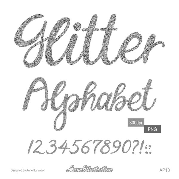 Silver Glitter Alphabet Clipart,Letters,Cursive,Silver Font,Wedding Clipart,PNG,Instant download Illustration_AP10