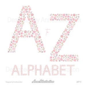 Imágenes prediseñadas del alfabeto floral, letras, rosa, imágenes prediseñadas de la boda, monograma floral, letras de flores, romántico, vector, descarga instantánea Illustration_AP11