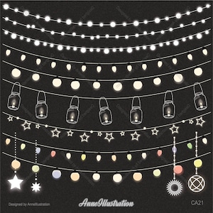 Lichterkette Clipart,Weihnachten Clipart,Party Clipart,Wedding,Jar Lichter Clipart,Lichterkette,Vector,Instant download Illustration_CA21