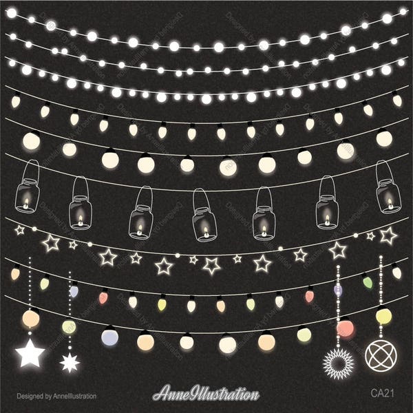 String lights Clipart,Christmas Clipart,Party Clipart,Wedding,Jar lights Clipart,Fairy lights,Vector,Instant download Illustration_CA21