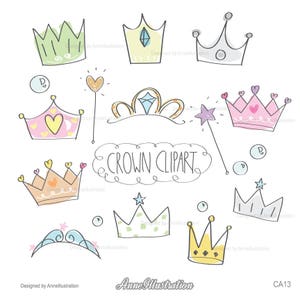 Crown clipart,Hand drawn crwon clipart,Tiara clipart,Prince,Princess,Magic wand clipart,Vector,Instant download Illustration_CA13