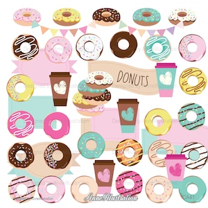 Donuts Clipart,Food Clipart,Coffee Clipart,Vector,Instant download Illustration_CA41