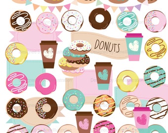 Donuts Clipart,Food Clipart,Coffee Clipart,Vector,Instant download Illustration_CA41