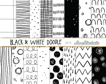 Black & White doodle digital paper(Not in Seamless)pattern,basic digital paper,hand drwan,Instant download Illustration_DP12