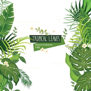 Tropical Leaves Clipart,Green leafs,Palm Leaf,Greenery Spring,flowers Clipart,Blush Clipart,Vector_ FW8