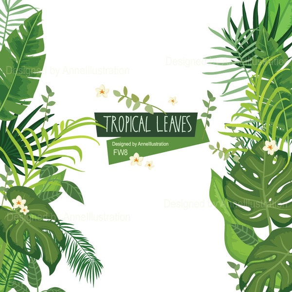 Tropical Leaves Clipart,Green leafs,Palm Leaf,Greenery Spring,flowers Clipart,Blush Clipart,Vector_ FW8