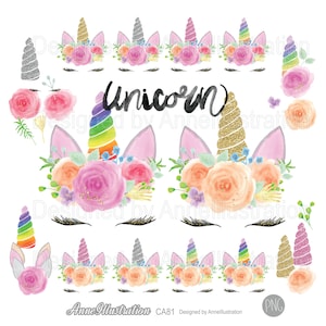 Watercolor unicorn face clipart,Sparkling Unicorn horn,Glitter Unicorn DIY,Make your own unicorn,PNG,Instant download Illustration_ CA81
