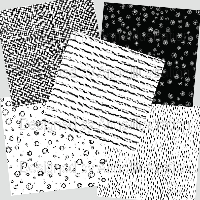 Black & White Doodle Digital Paper(not in Seamless)pattern,basic ...