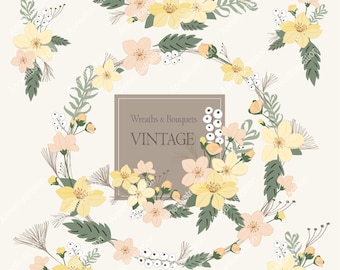 Clipart floral, clipart de borda, clipart de primavera, clipart de flores, clipart de casamento, flores vintage, clipart de flores blush, download instantâneo_ FW4