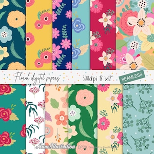 Simple Floral (Seamless)Digital Paper,Colorful Pattern,Vintage,Simple flower,Background,Instant download Illustration_DP29
