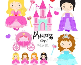 Princess Clipart,Children Clipart,Pink,Girl,Birthday,Cute Kids,Child,PNG,Dress,Party,Printable,Print,Instant download Illustration_CA119