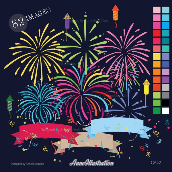 Fireworks Clipart,New year Clipart,Party Clipart,Celebration Clipart,Festival,Carnival Clipart,Vector,Instant download Illustration_CA42