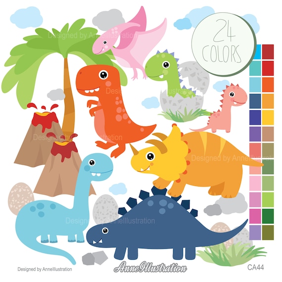 Dinosaur Clipart,Dino Clipart,Cute DinoTyrannosaurus,Graphics,Vector,Instant download Illustration_CA44
