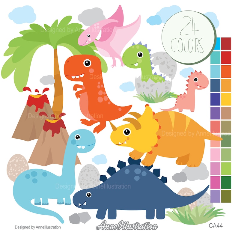 Dinosaur Clipart,Dino Clipart,Cute DinoTyrannosaurus,Graphics,Vector,Instant download Illustration/_CA44