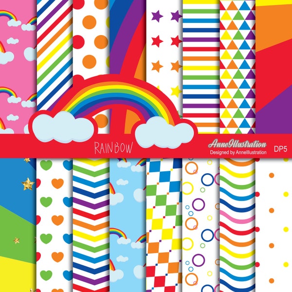 Regenbogen Digital Paper(Not in Seamless), Bunter Regenbogen Digital Paper,Regenbogen Hintergrund,Instant download Illustration_DP5