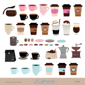 Coffee Clipart,Beans Clipart,Coffee Mugs Clipart,Coffee Grinder Clipart,Vector,Instant download Illustration_CA38