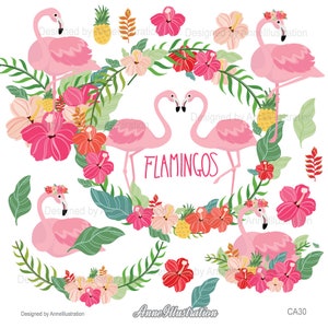 Flamingo Clipart,Summer Clipart,Love clipart,Border,Wreath Clipart,Vector,Instant download Illustration_ CA30