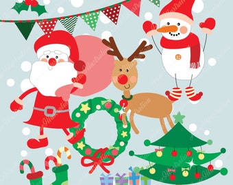 Christmas Clipart, Santa Clipart, Snowman raindeer clipart, Vector,  Instant download_CA-02