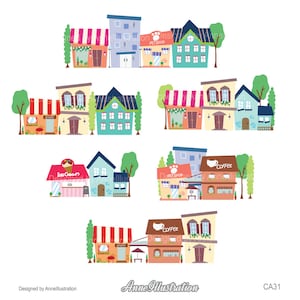 Houses Clipart,Neighborhood Clipart,Buildings Clipart,Bakery,Village,Town,Vector,Instant download Illustration_CA31