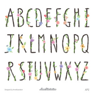 Clipart de alfabeto floral, clipart de letras, clipart de casamento, clipart de flores, clipart de letras pintadas à mão em aquarela, download instantâneo_AP2