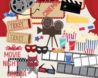 Cinema Clipart,Movie Clipart,Theatre Clipart,Film Clipart,Theme Clipart,Vector,Instant download Illustration_CA47